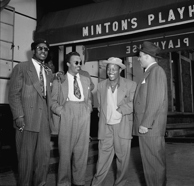 Thelonious Monk, Howard McGhee, Roy Eldridge, Teddy Hill 1947 William P. Gottlieb 06231